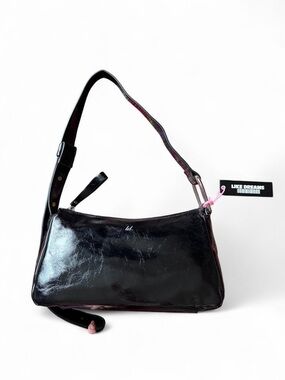 Like Dreams Black Patent Shoulder Bag silver metal detail